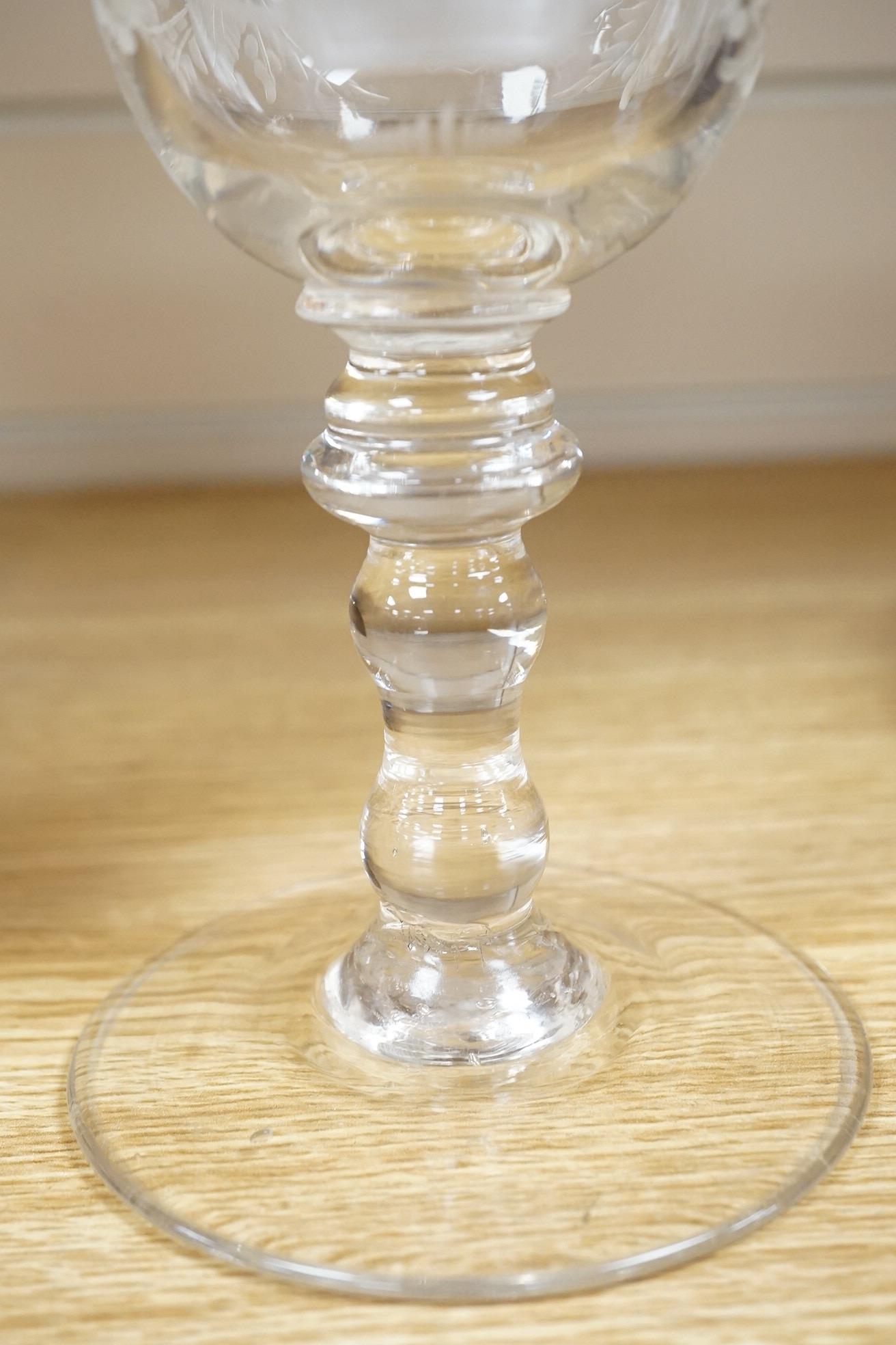 A Continental drinking glass, probably German, engraved date 1791, 19cm high